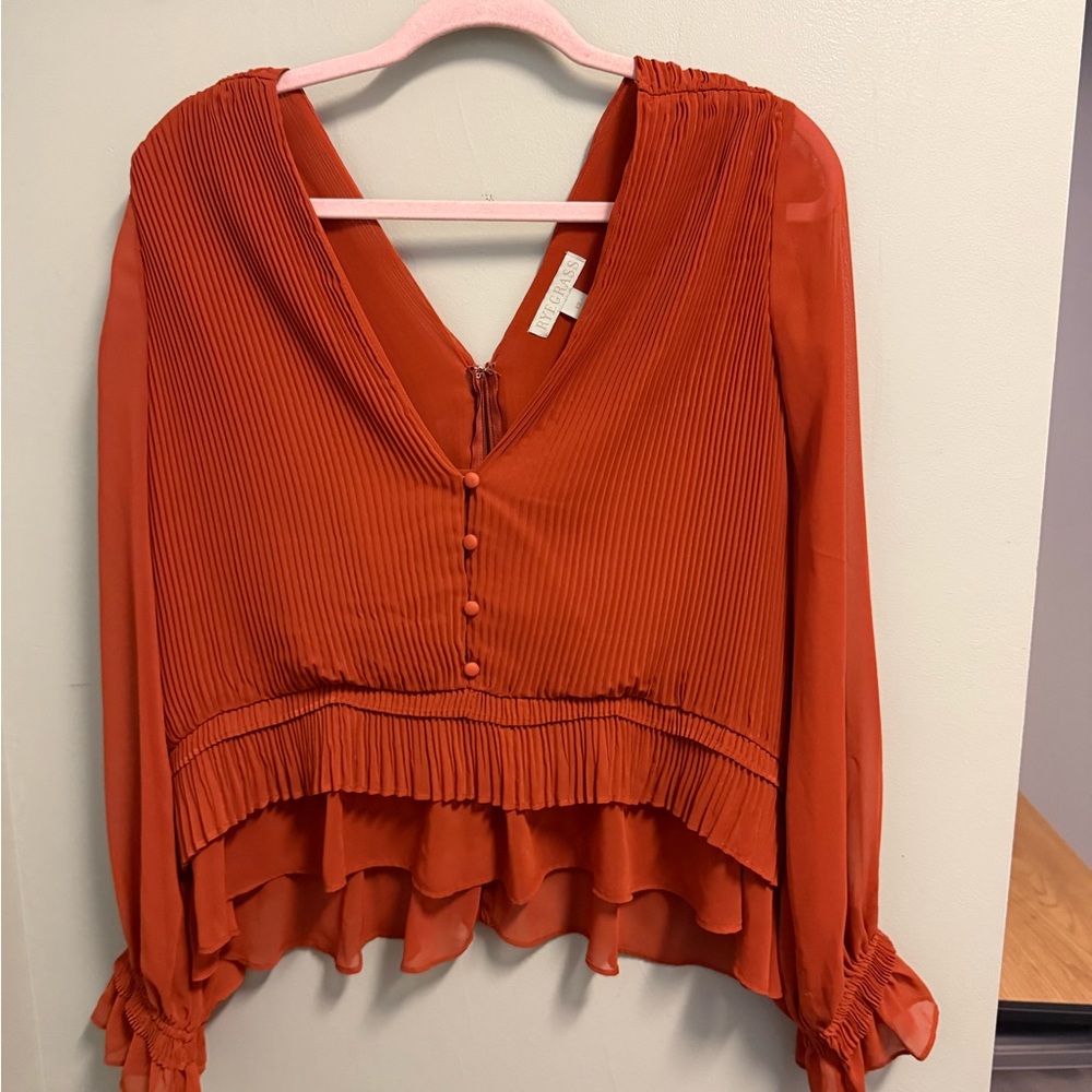 Chic Rust Women's Blouse with Pleated Design